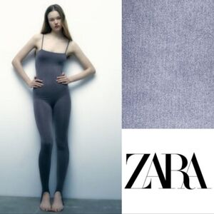 XS/S Zara Seamless Silk Spandex Unitard Bodysuit w/Stirrups, Gray